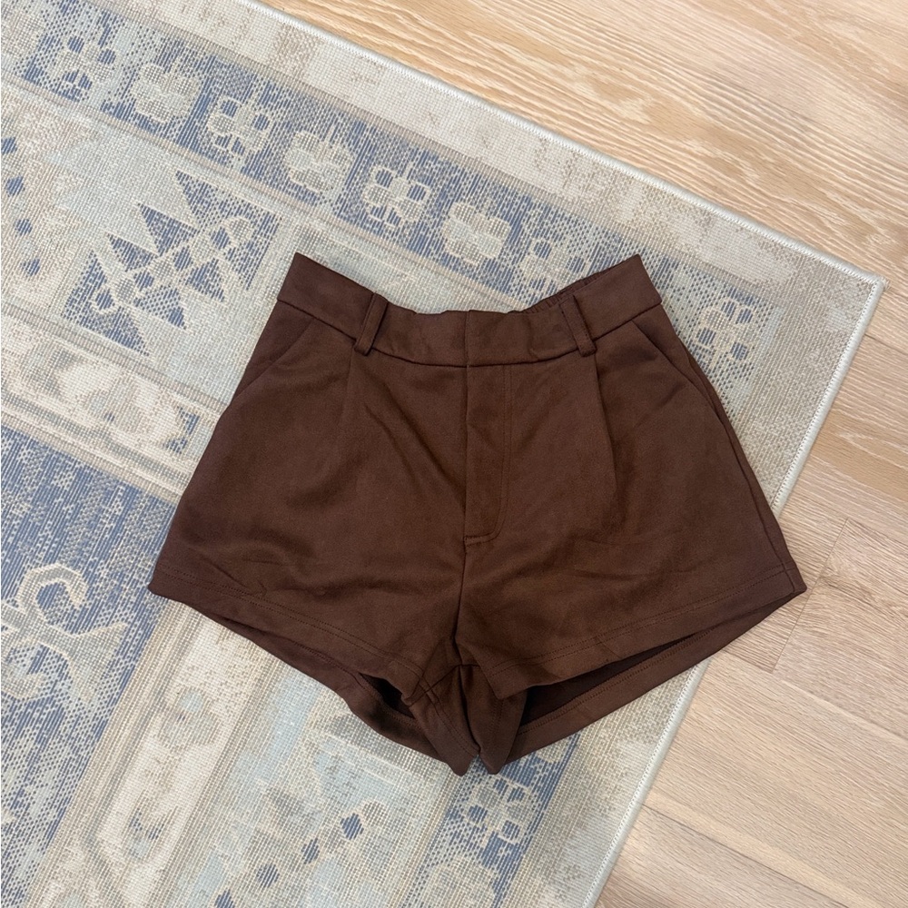 Suede High Waist Brown Women's Shorts